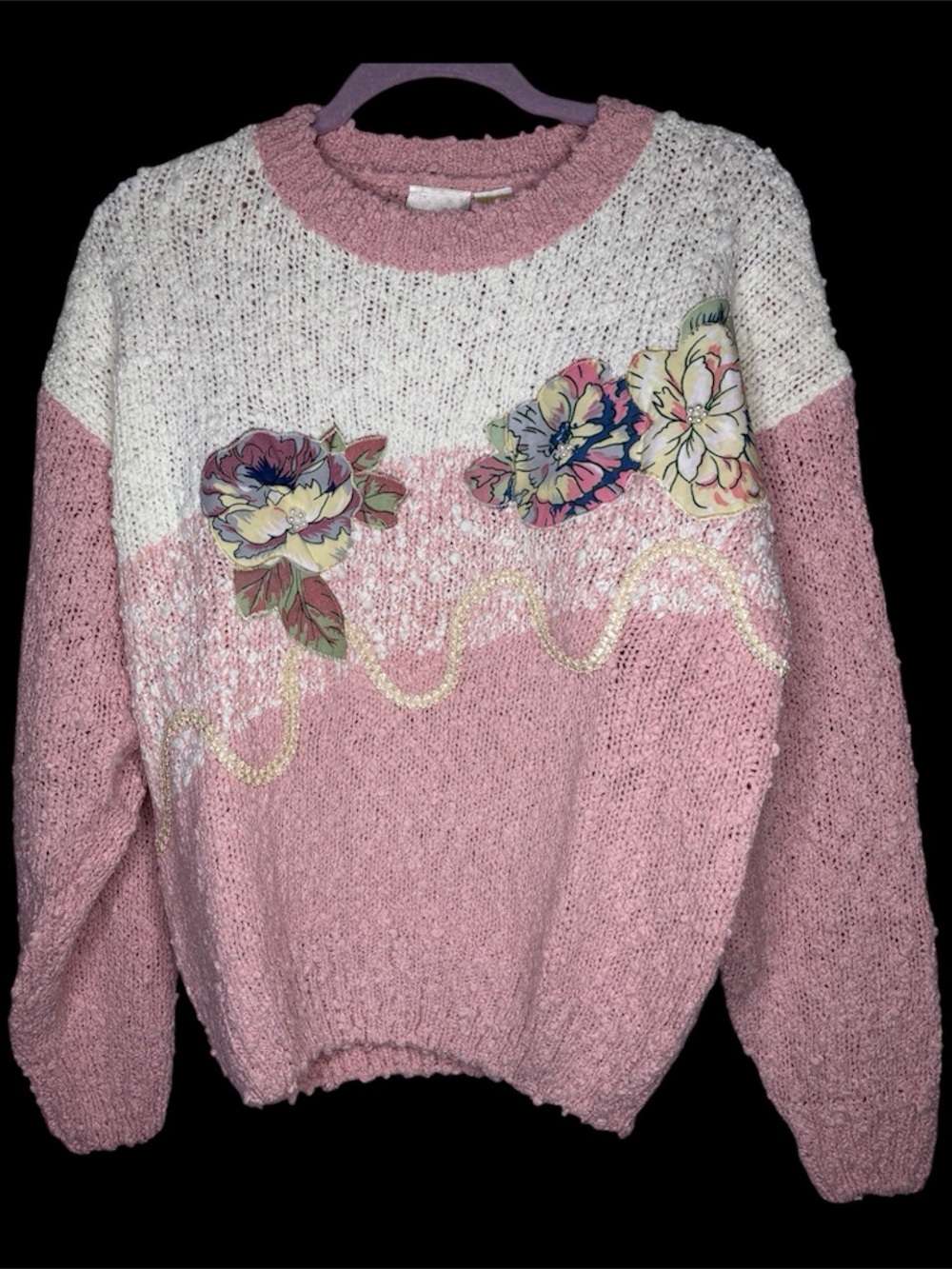 VINTAGE Needles & Yarn Pink and White Floral Sweater